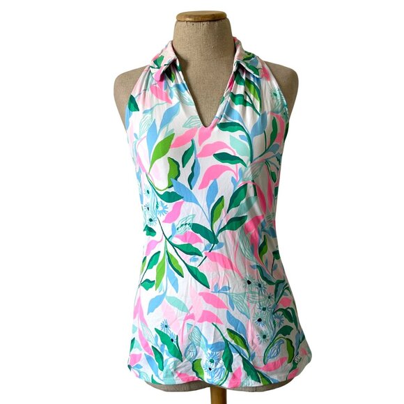 Lilly Pulitzer Womens S Luxletic Halter Tank Top Tropical Print Sleeveless Shirt - Picture 1 of 8